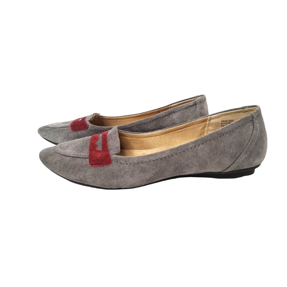 g.h.bass & co womens "nina" suede red and gray flats size 9m.